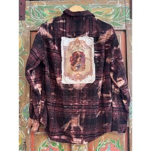 Upcycled Distressed Flannel Shirt| Puppy Love Vintage Patchwork|